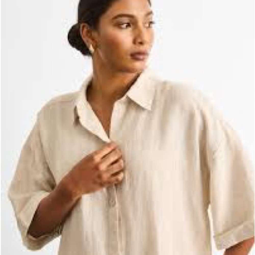 Woolworths Beige Button-Down Shirt for Women